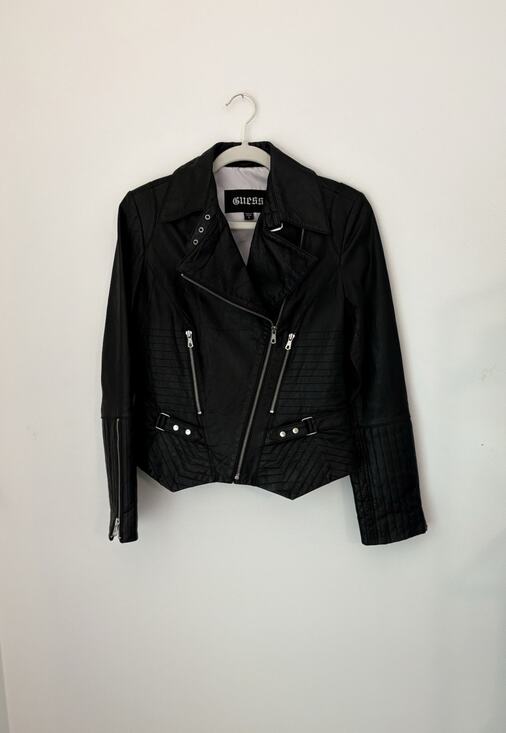 Guess Jackets & Blazers - GUESS Vintage 100% Leather Jacket Biker Black Zip Women's Size Small